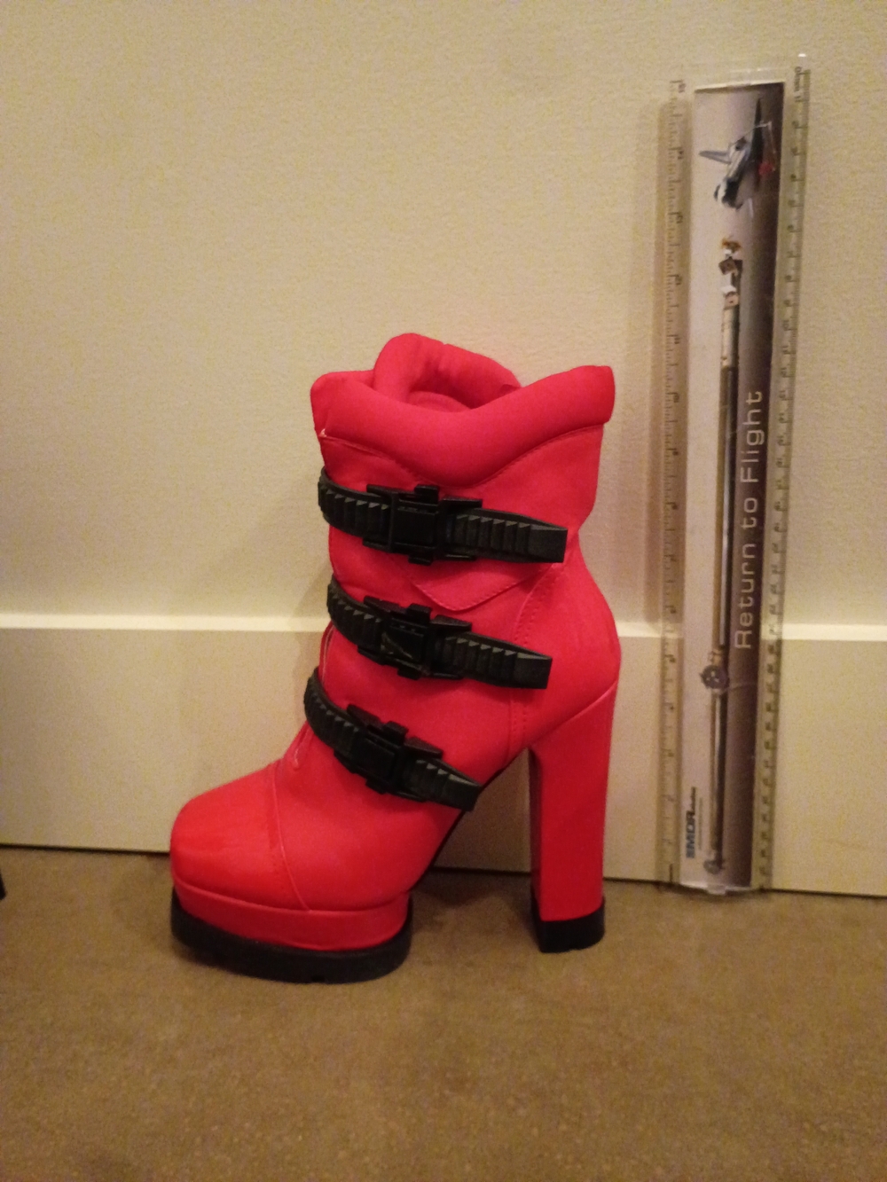 Statement Red Platform Ankle Boots with Triple Buckle Straps